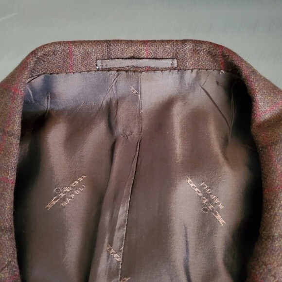 KITON Cashmere Plaid 3 Button Windowpane Brown Red Blazer Jacket Coat 52 IT 42 U - Picture 6 of 16